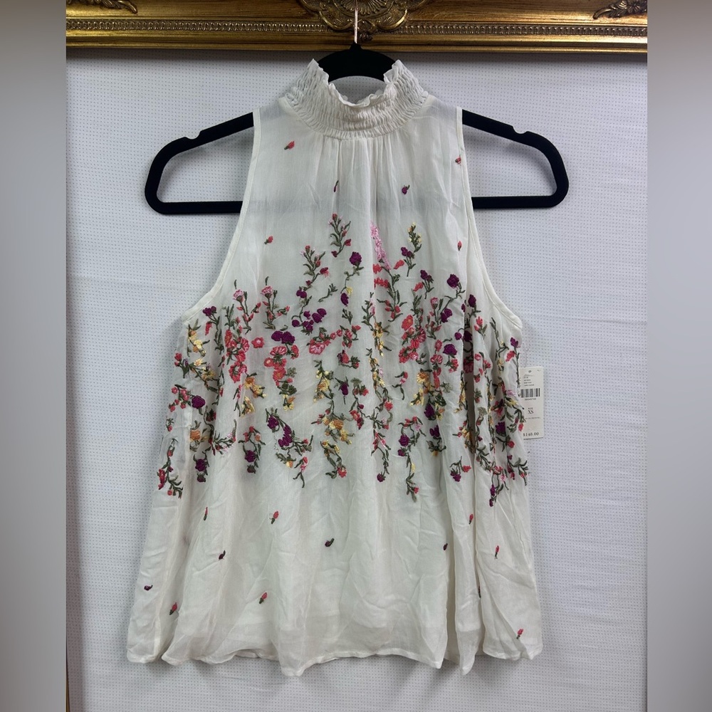 NWT Anthropologie Floral Embroidered Sleeveless Top – XS – Boho Chic